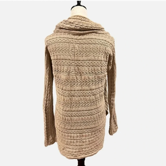 Cynthia Rowley Open Cable Knit Sweater Shawl Collar Beige Size M Bohemian Boho - Picture 2 of 7